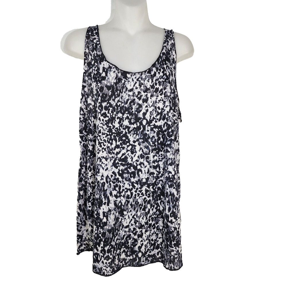 Maurices Womens Tunic Tank Top Large Black White Sleeveless Racerback Scoop Neck